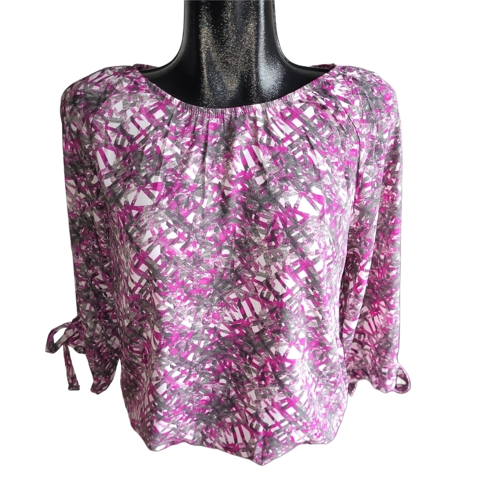 Ilanco Purple and Gray Patterned Cropped Sleeve Top Size S